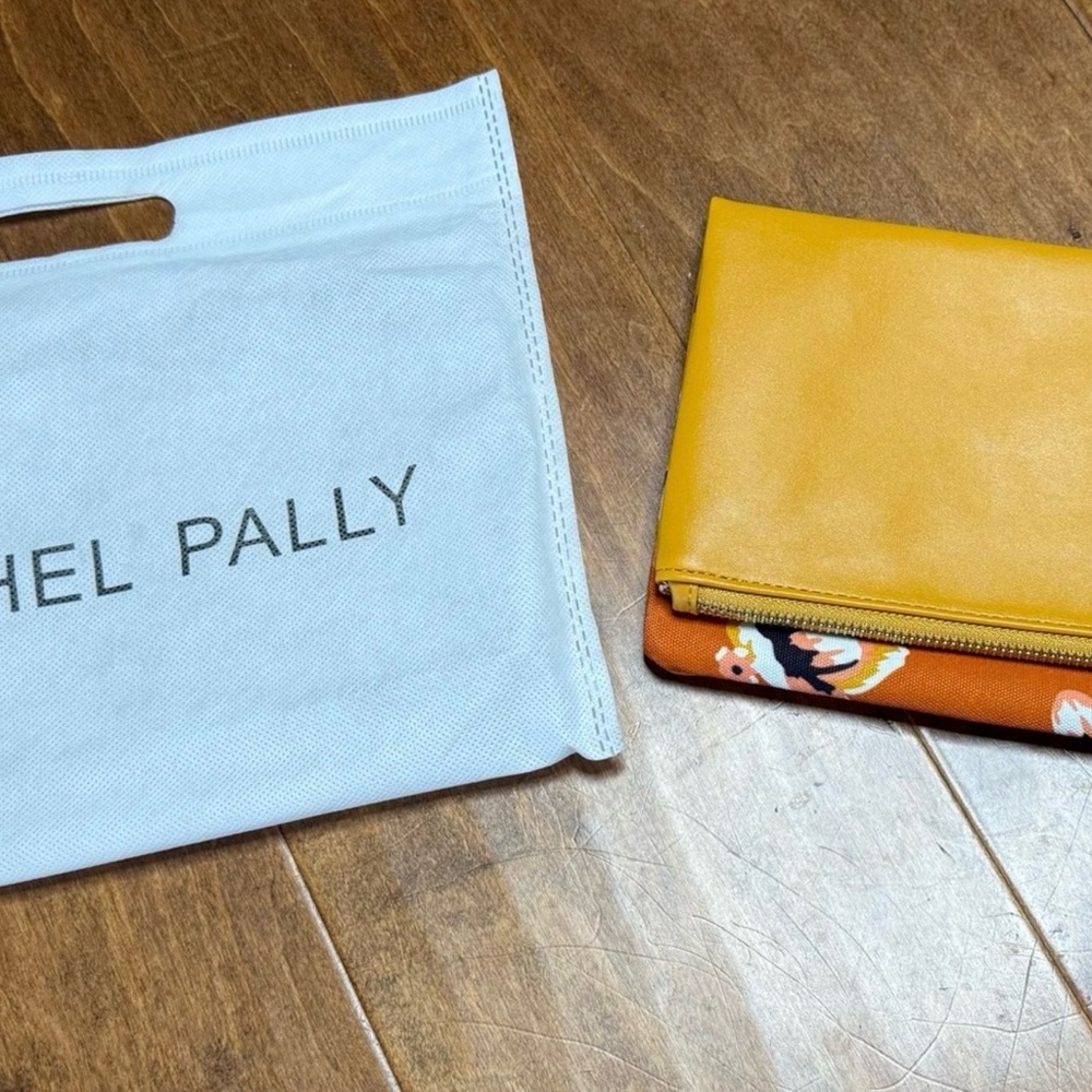 Rachel Pally Reversible Floral Clutch Orange Yellow Zip Pouch NWT